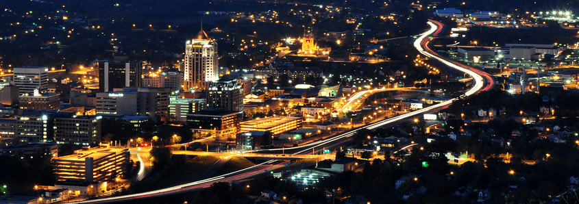 Skyline of downtown Roanoke VA at night 
